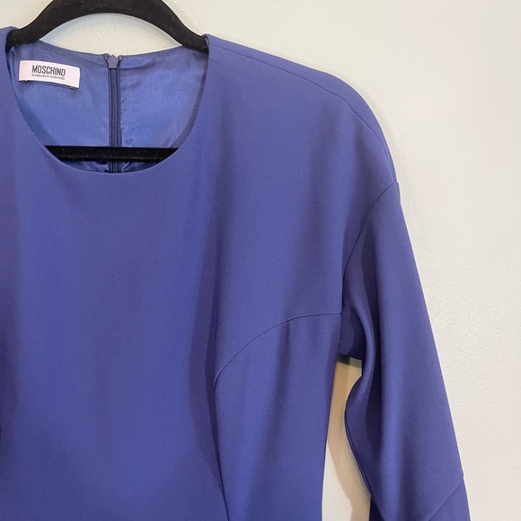 MOSCHINO Cheap And Chic Dress S/M A Line Crew Neck Zip Bell Sleeves Mini Blue - Picture 3 of 10